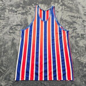 Vintage Tank Top Mens Medium Red White Blue striped Wrestling Athletic no tags